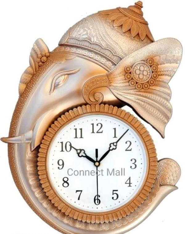  GANESHA  Analog Plastic   White Golden  Color Wall Hanging   Clock - Free Size, Golden White, Plastic, Analog, Pack of 1 Clock